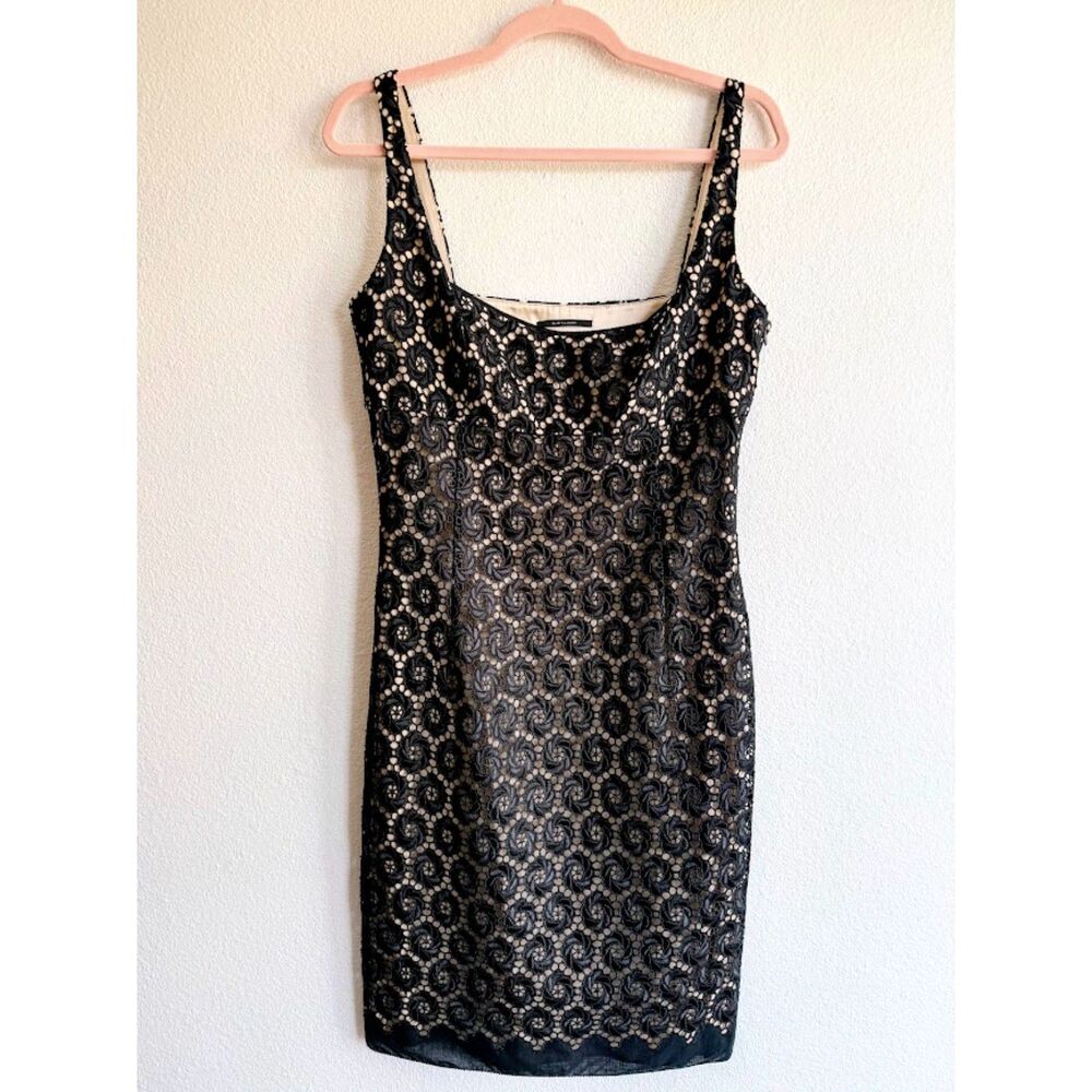 Elie Tahari Cotton Eyelet Broderie Lace Pencil Dress in Black & Cream size Small